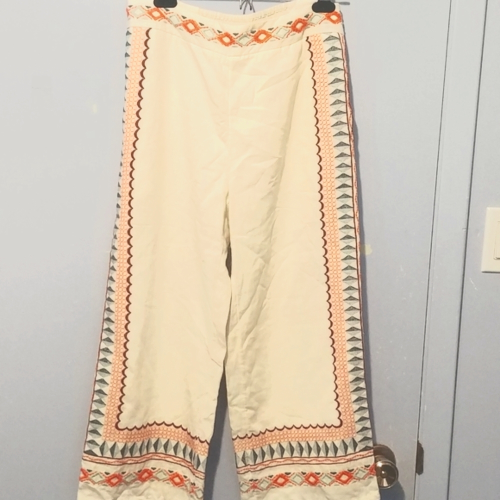 Anthropologie Islander embroidered pants 2p gorgeous bright colors